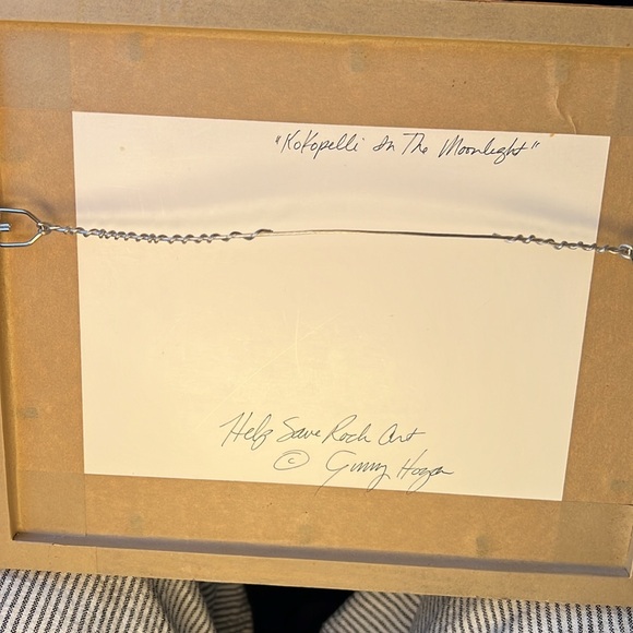 Ginny Hogan Petroglyps Art Framed and signed. Kokopelli On the Moonlight - Picture 5 of 5